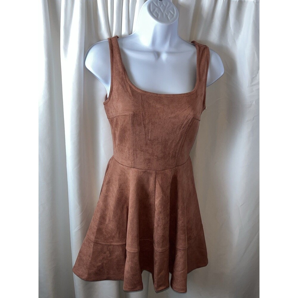 Pink Owl Women’s Dusty Pink Faux Suede Skater Mini Dress Size S Casual Retro
